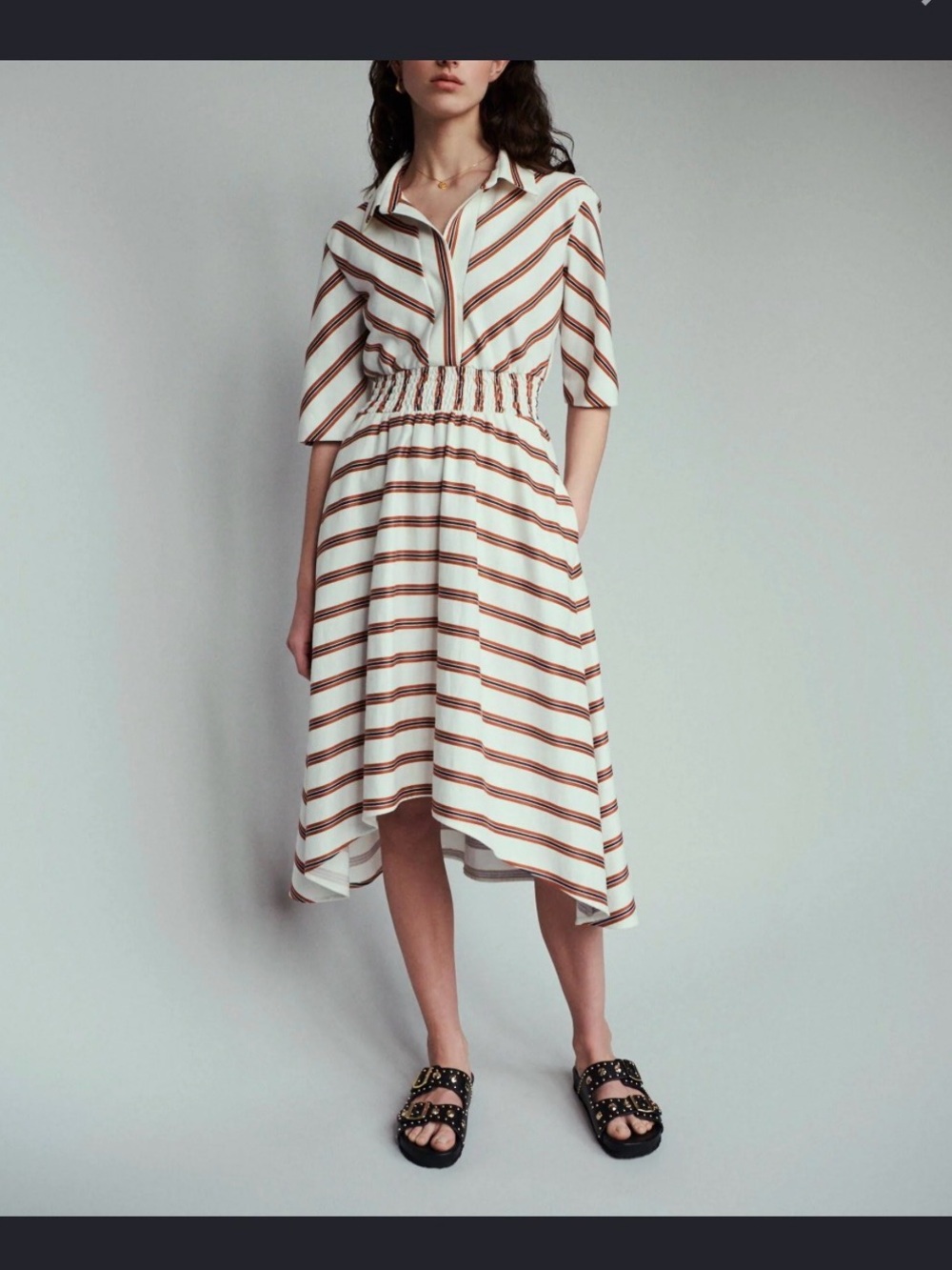 Maje Romala striped linen blend shirt dress